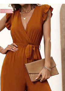 burnt Orange Wrap-Front Jumpsuit