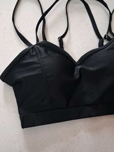 Black Sports Bra with Strappy Design