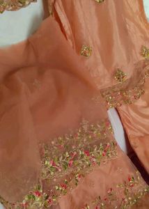 Peach Embroidered Kurta Set with Sharara