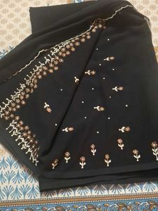 Elegant Black Embroidered georgette Saree attached