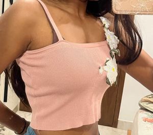 Cute Pink Floral Crop Top