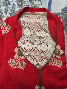 Red Floral Print Kurta
