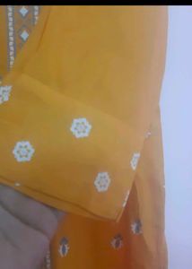W Yellow Embroidered Kurti Set
