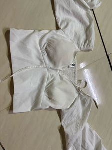 White Puff Sleeve Crop Top