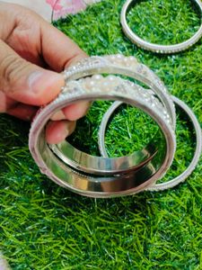 White Silver Bangles