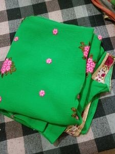 Green Saree with Floral Border