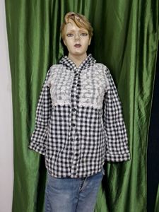 Black & White Gingham Lace Hoodie Shirt