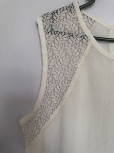 Textured White Top with Lace Detail