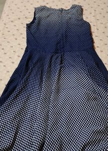 Navy Blue Polka Dot Fit-and-Flare Dress