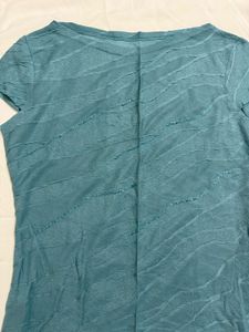 Blue Textured Short-Sleeve Top