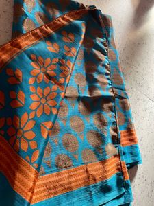 Beautiful Teal & Orange Floral Saree