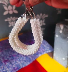 Elegant White Beaded Hoop Earrings