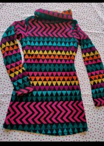 Vibrant Geometric Print Turtleneck Sweater