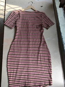 Striped Ribbed Button-Up  midi Dress