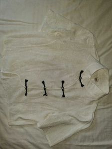 White Brocade Mandarin Collar Kurta