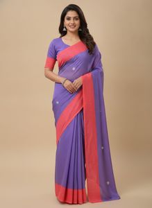 Purple & Pink Saree with Blouse Piece