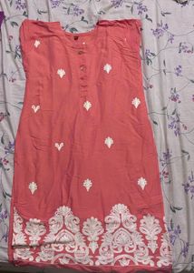 Embroidered Coral Kurta