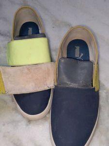 Puma Navy Blue &amp; Flourocemt Green Slip-on Sneakers