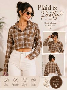 Brown Plaid Cropped Shirt