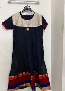 Vibrant Red Dupatta with Blue &amp; Gold Border