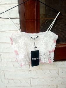 Padded  White Floral Crop Top