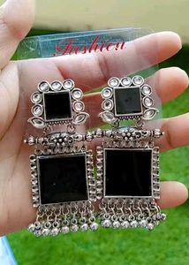 Stylish Silver Black Earrings