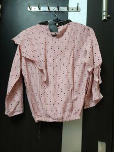 Chic Pink Polka Dot Ruffle Top