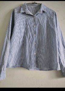 Striped Blue Casual Shirt for women