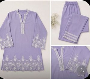 Lilac Kurta Set with White Lace Detail