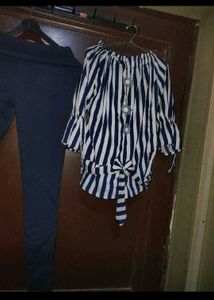 Chic Striped Off-Shoulder Top &amp; Comfy Leggings Set