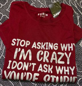 SHEIN Slogan Graphic Tee - Burgundy Red
