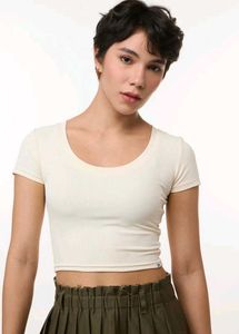 Cream Ribbed Cropped Tee