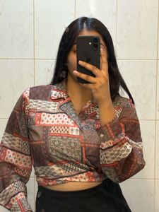 Sassfras Patchwork Wrap Crop Top