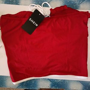 Red Strapless Ruffle Tube Top