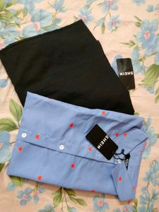 Cute Heart Print Blue Shirt with trouser black