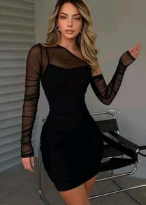 Black Mesh Sleeve Mini Dress