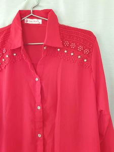 Red Tunic Top with Embroidery