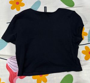 H&amp;M Black "DRAMATIC" Rhinestone Crop Top