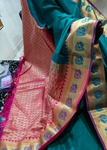 Teal Saree with Peacock Border