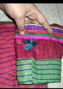 Vibrant Striped Crop Blouse with margin