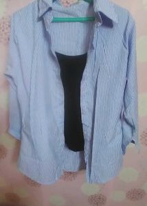 Blue Striped Shirt with Black Tank