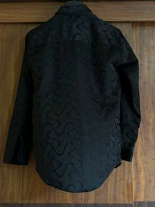 Stylish Black Textured Button-Up Shirt