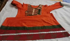 Orange Kurta with Brocade Neckline