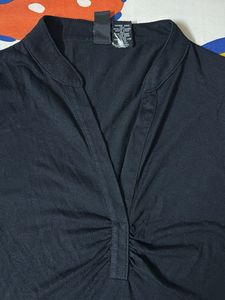 Classic Black V-Neck Ruched Top