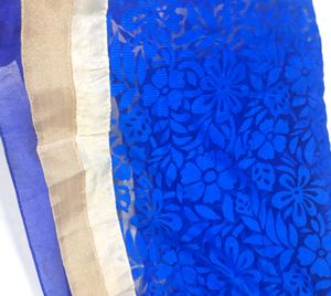 Dupatta velvet flower designer piece colour blue