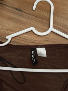 Sheer Brown Mesh Long Sleeve Top