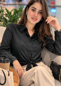 Chic Black Tie-Front Blouse