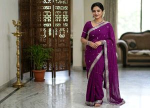 Elegant Purple Embroidered Saree