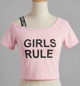 Baby Pink ‘girls Rule’ Printed Crop Top