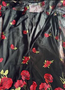 negotiable/Black Mesh Rose Embroidered Dress